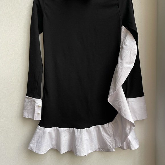 NWOT Black dress with white ruffles and collar long sleeve - Picture 10 of 11